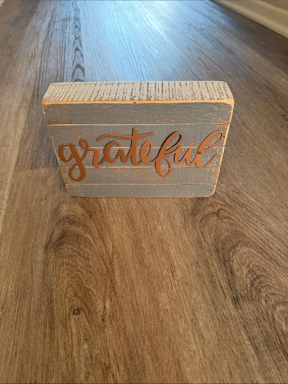 Grateful Wooden Block Sign - Blue with Gold Script